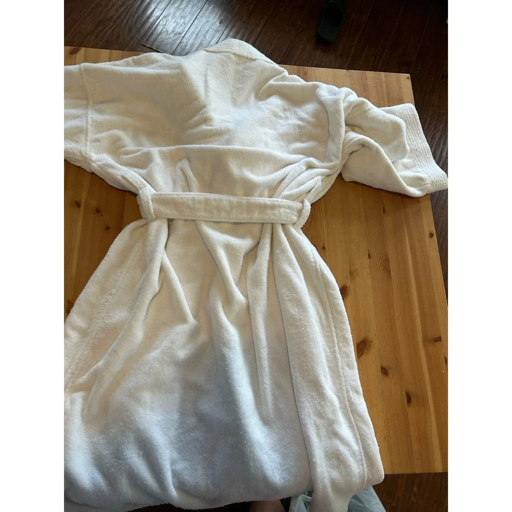 Vintage Bill Blass Robe Men One Size Belted Pockets Terry 100% Cotton  WHITE